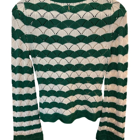 Misa Los Angeles Emerald and White Cardigan with Zigzag Pattern - Picture 4 of 8